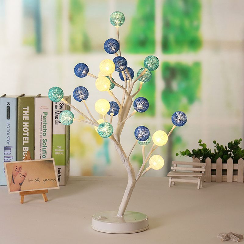 Ball Tree Bedroom Desk Lamp Cotton Thread Art Deco LED Night Table Lighting in Pink/Blue/Green-Pink-Blue