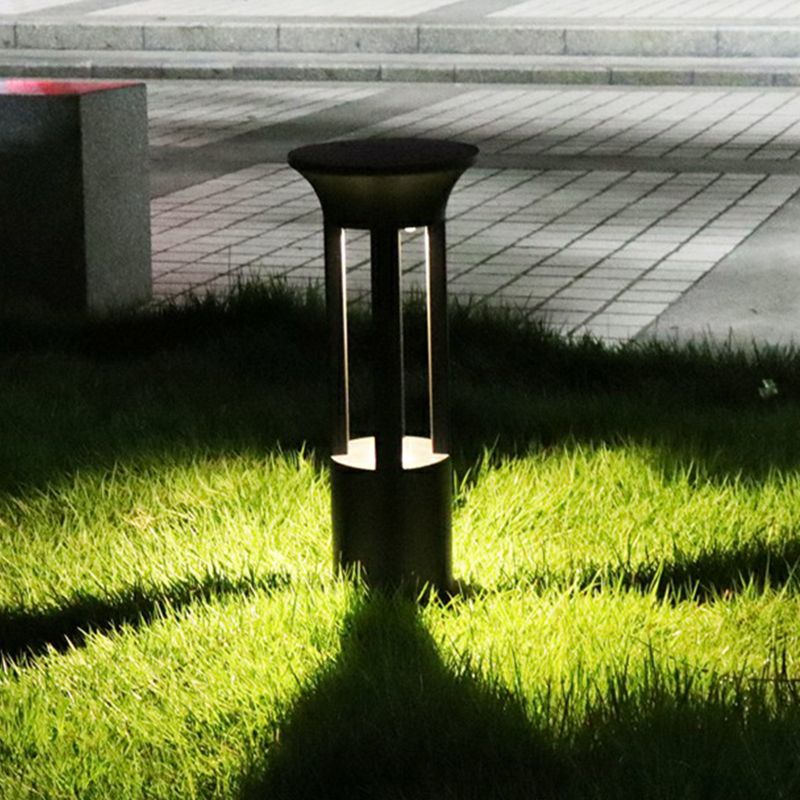 Aluminum Cylindrical Solar Ground Lamp Contemporary Black LED Pathway Light for Yard