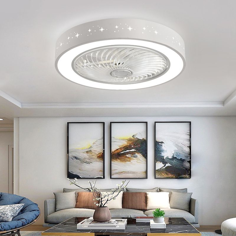 Modern Round LED Fan Light Simplicity Metal Bedroom Flush Mount Ceiling Light