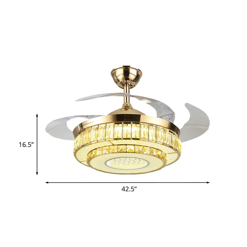 42.5" Wide 3-Blade Gold LED Semi Flush Modern Beveled Crystal-Encrusted Tiers Flush Mount Ceiling Fan Light