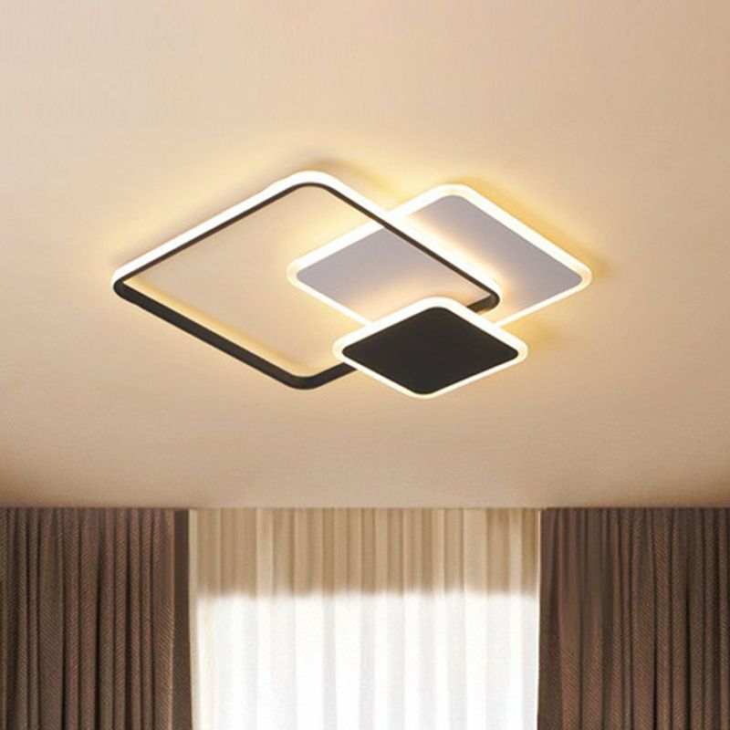 Geometrica Flush Monte Lighting Minimalist Metallic Living Room LED Flush Mount Fixture in Nero