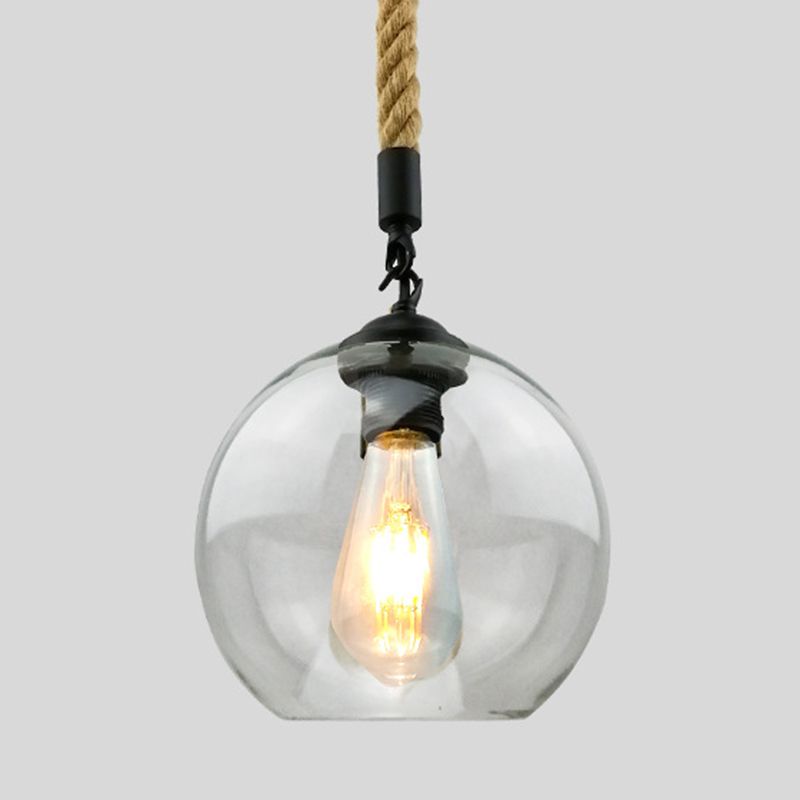 Rustiek Globe Glass Schaduw Hangende licht Vintage industrieel henneptouw Hanglamp voor Foyer Kitchen Restaurant