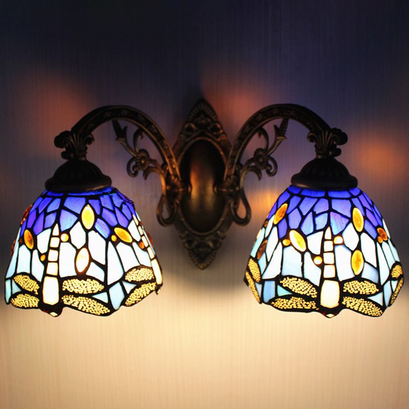 Tiffany Vanity Lamp 2 Lights Dragonfly Vanity Wall Sconce with Multi-Color for Mirror Cabinet