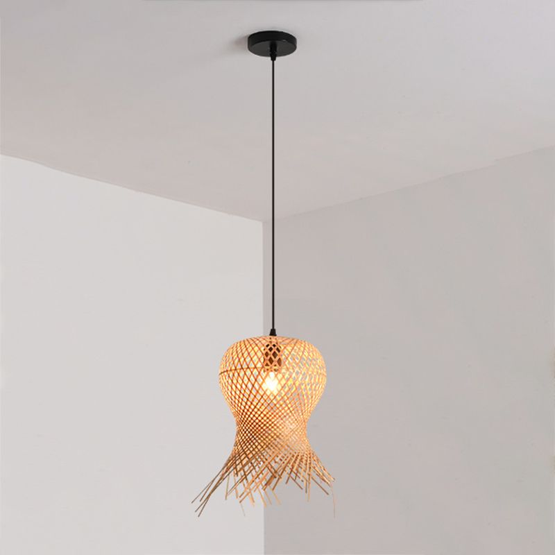 Unique Shade Hanging Lighting Modern Style Bamboo Multi Lights Hanging Lamp