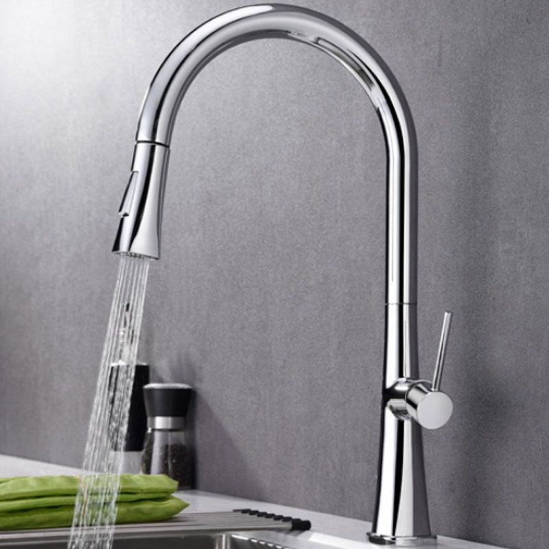 Contemporary One Handle Kitchen Faucet Pull Down 1-Hold  Bar Faucet with Pull Out Sprayer