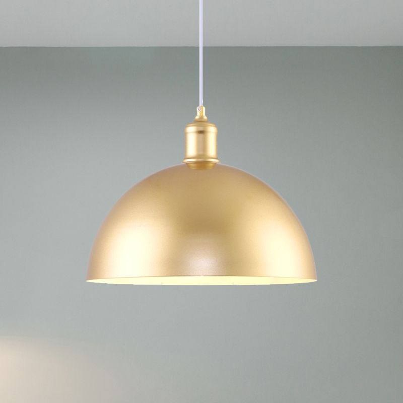 Metallic Golden Pendant Lighting Dome Shade 1 Bulb Vintage Industrial Hanging Lamp, 12/16 Inch Width