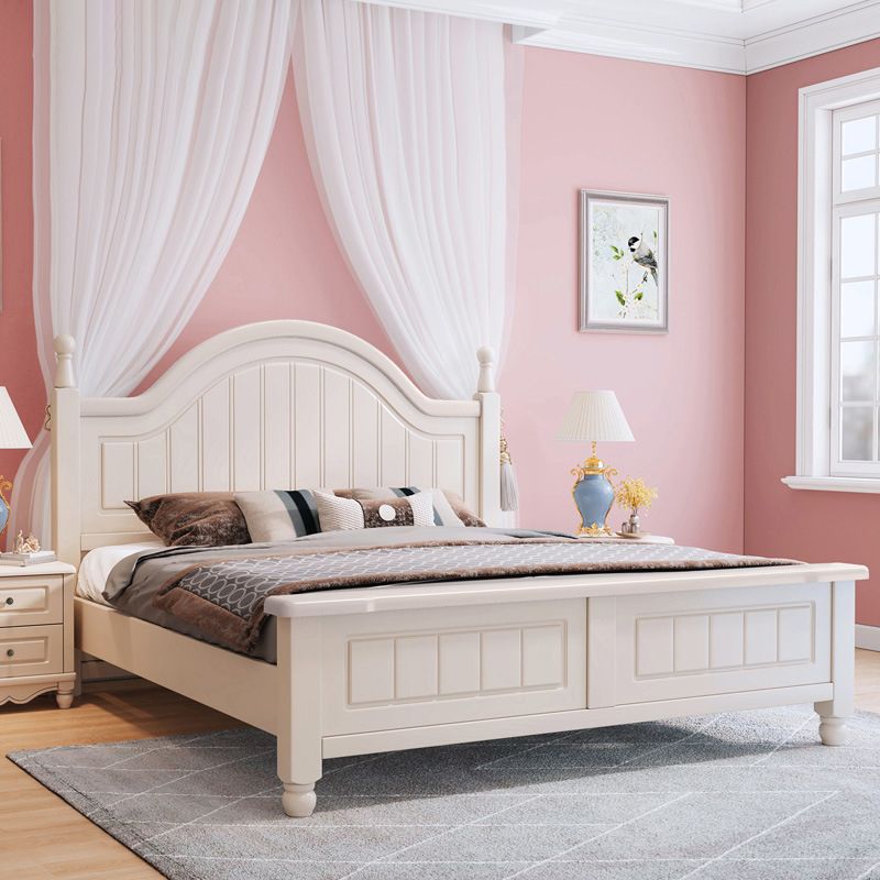 Contemporary Wood Arched Standard Bed, White Panel Headboard Bed