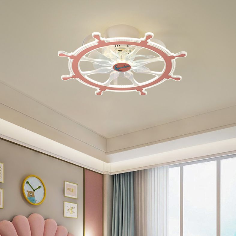 Unique Sailing Wheel Shaped Fan Light Mediterranean Acrylic LED Semi Flush Lamp for Kids Room