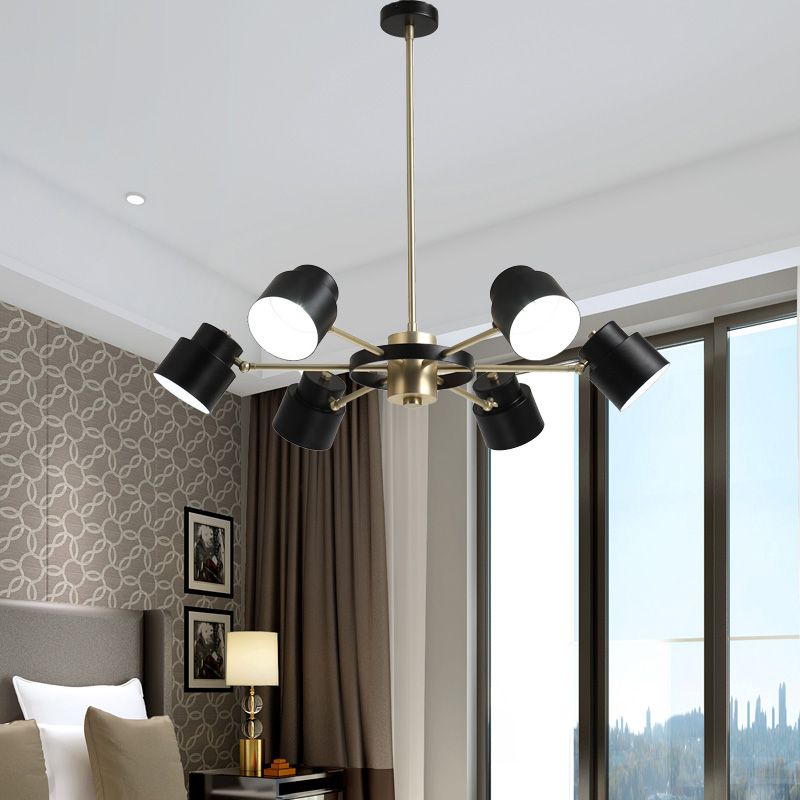 6/8 Lights Radial Pendant Chandelier Contemporary Metal Hanging Pendant Light in Black/White for Bedroom