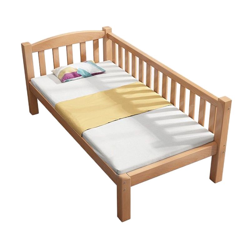 Contemporary Beech Platform Bed Slat Solid Wood Kids Bed with Guardrail