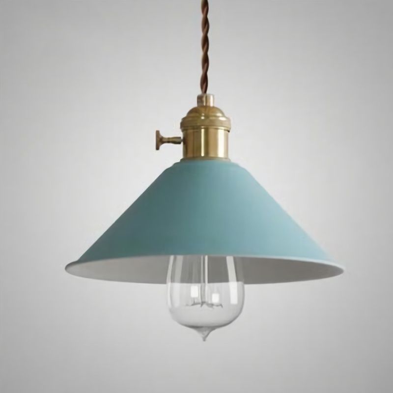 Conical Shade Metallic Hanging Lamp Vintage Single-Bulb Restaurant Lighting Pendant