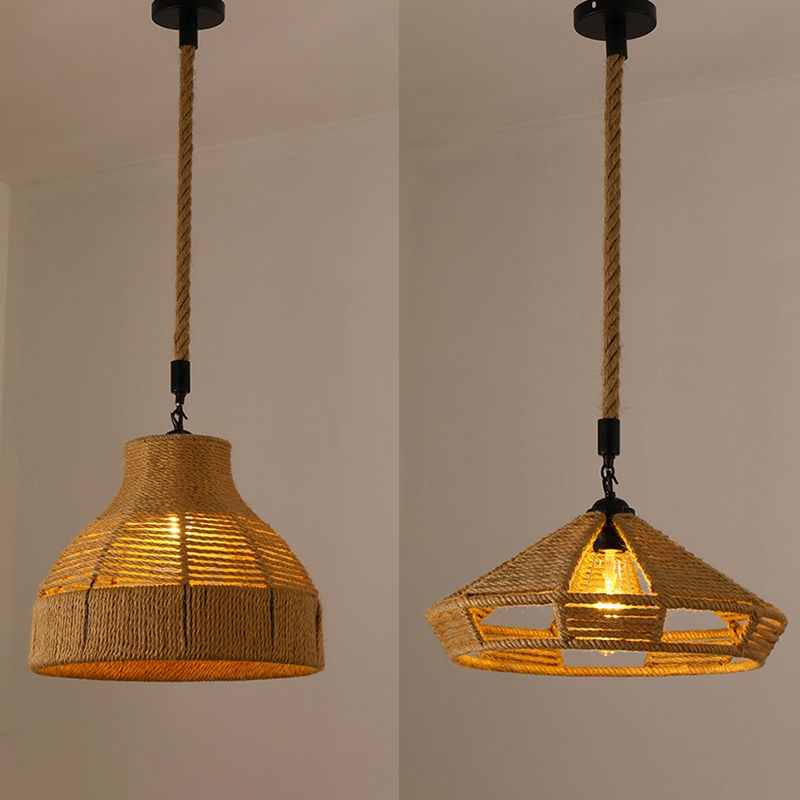 Pendre de corde de chanvre tissé à la main Style de pays 1 tête de salle à manger de la tête Lumière en beige