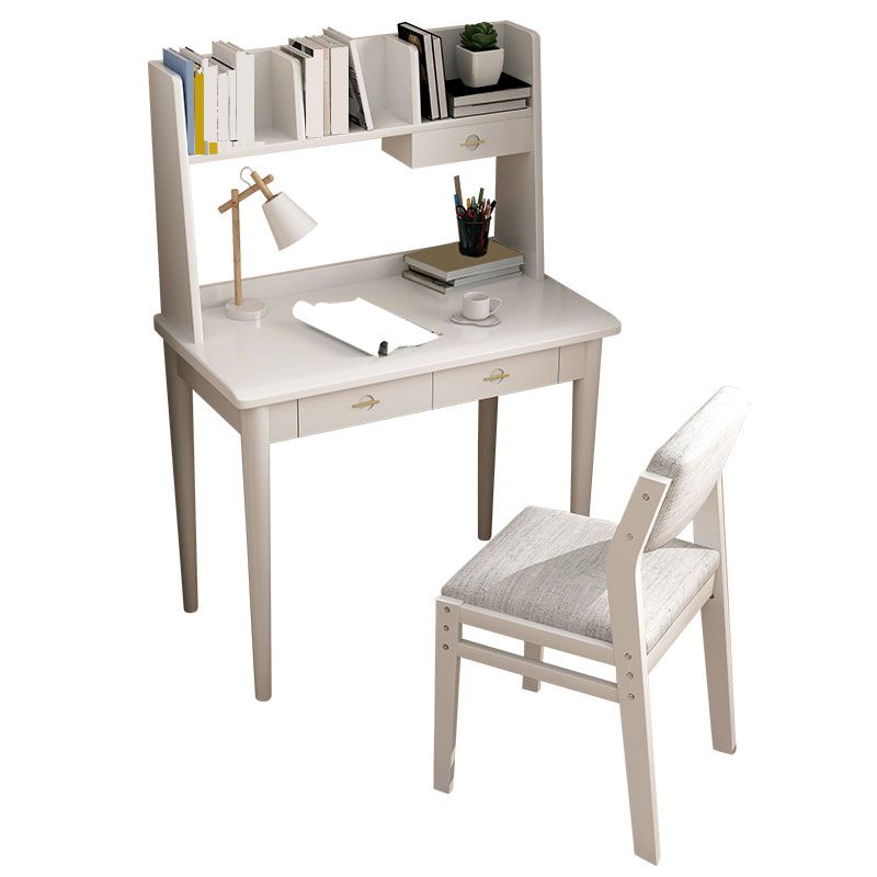 Modern Writing Desk with Storage and Drawer Solid Wood Desk with Chair