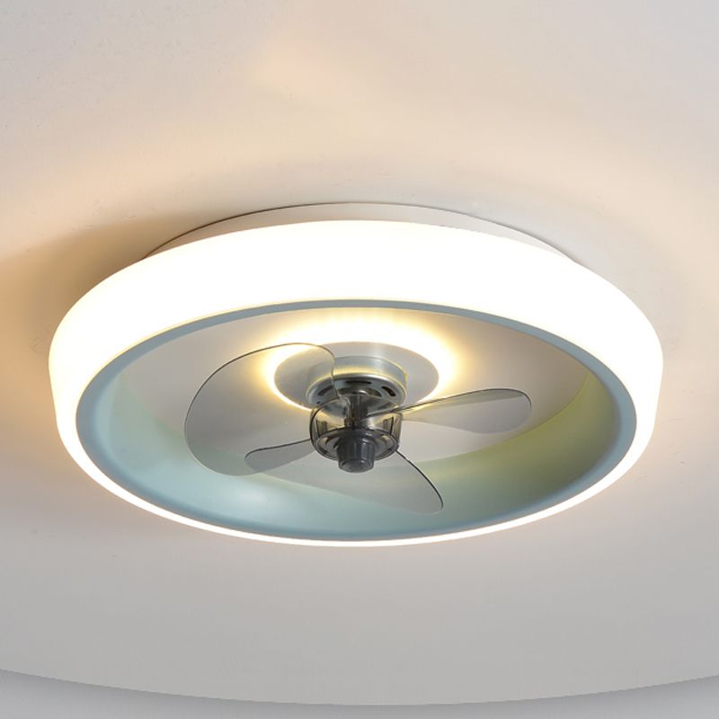 Metal Round Ceiling Fan Modern Style 2 Lights Flush Mount Lamp