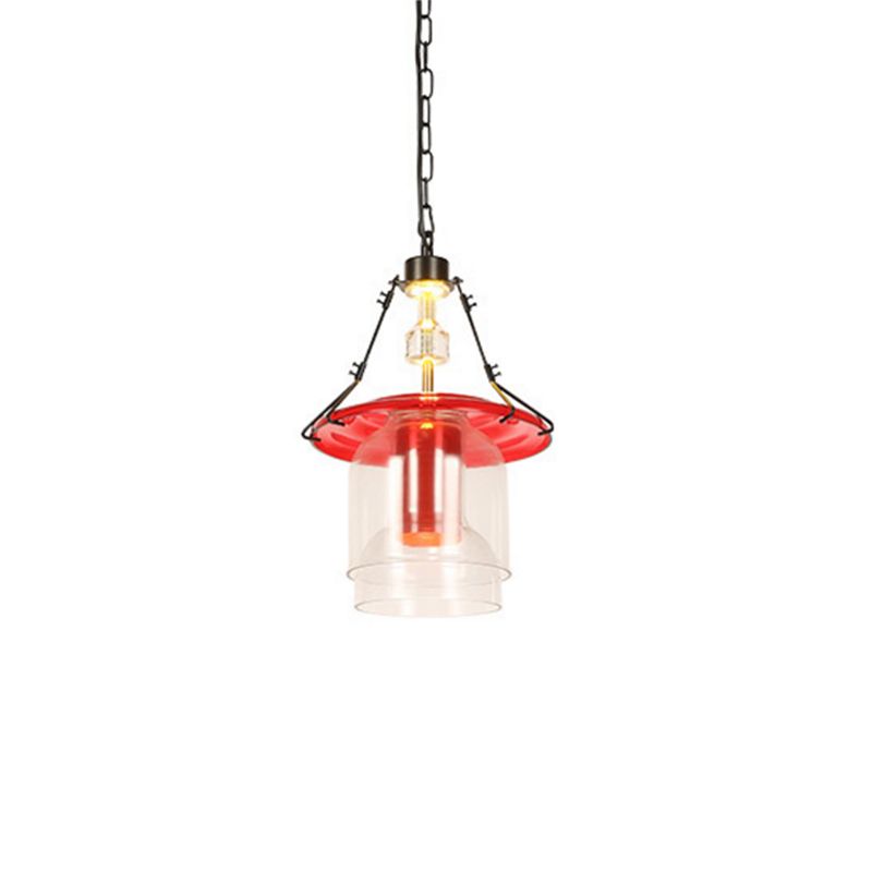 1 lichte cilinder/kegel hanger verlichtingsarmatuur industrieel rood helder glas hangend plafondlicht, 12 "/19.5"