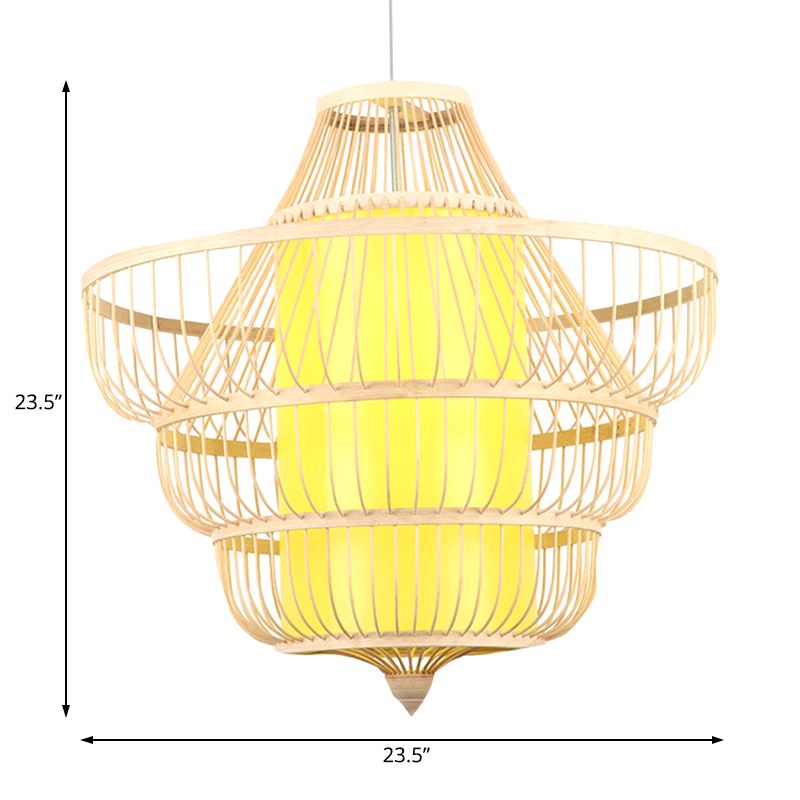 Iluminación colgante de trabajo a mano Bambú de estilo modernista 1 Cabeza de color beige para comedor para comedor