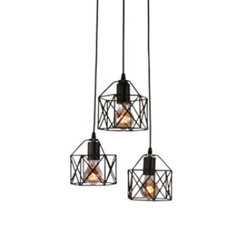 3 lumières Birdcage multi-pendentif simples style industriel Metal Multi Drop plafond Lights For Restaurant