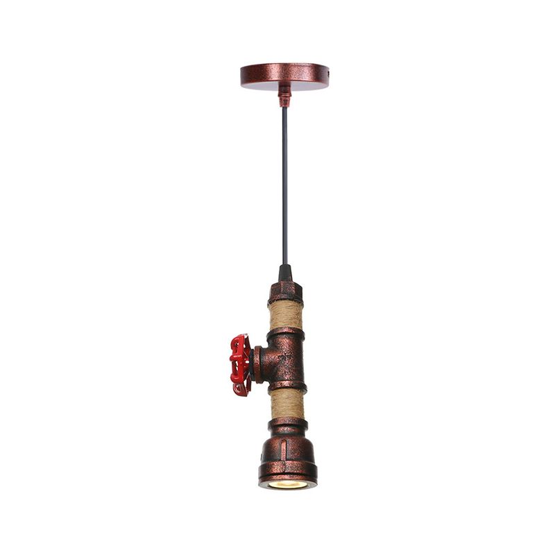 1 Light Water Pipe Hanging Lighting Industrial Rust Metallic LED Ceiling Pendant Lamp, 7.5"/8.5" High