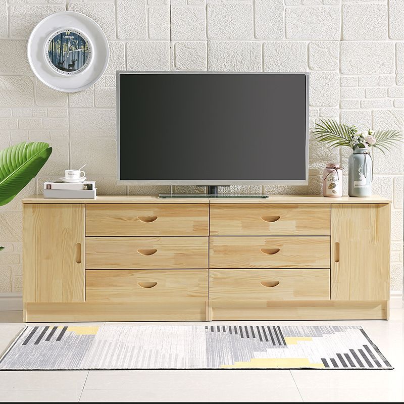 Scandinavian Style TV Stand Pine Wood Open Enclosed Storage TV Console