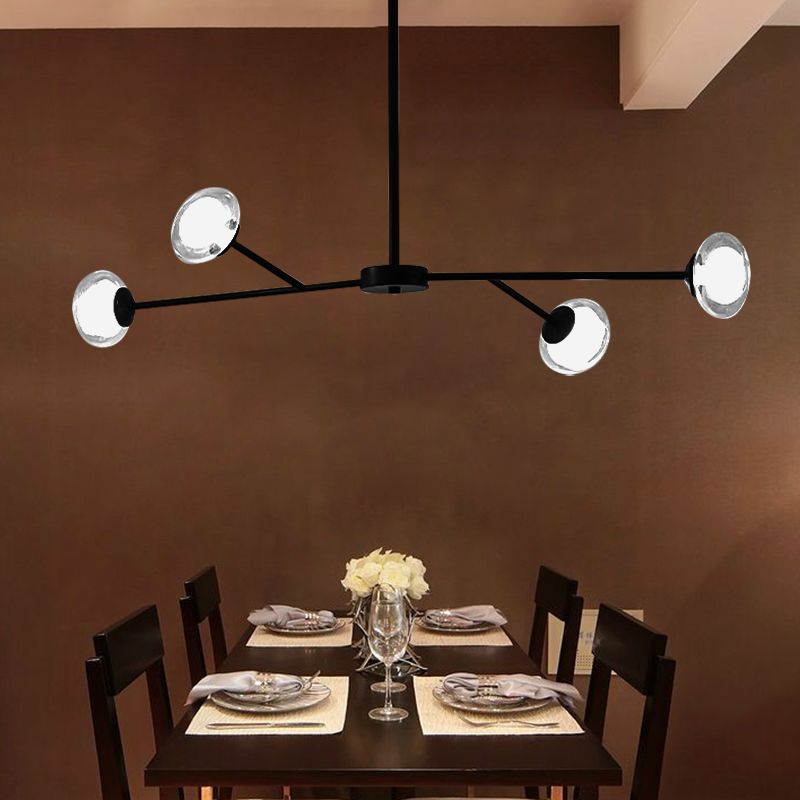 4 Lights Branch Pendant Lighting Simple Style Metallic Chandelier in Black for Kitchen Bedroom