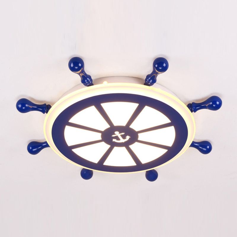 Round Shape LED Ceiling Lamp Kids Style Iron 1-Light Flush Mount for Bedroom