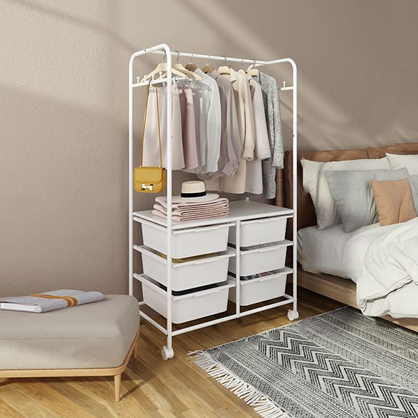 Contemporary Shelves Detail Coat Hooks Metal Coat Rack with Storage