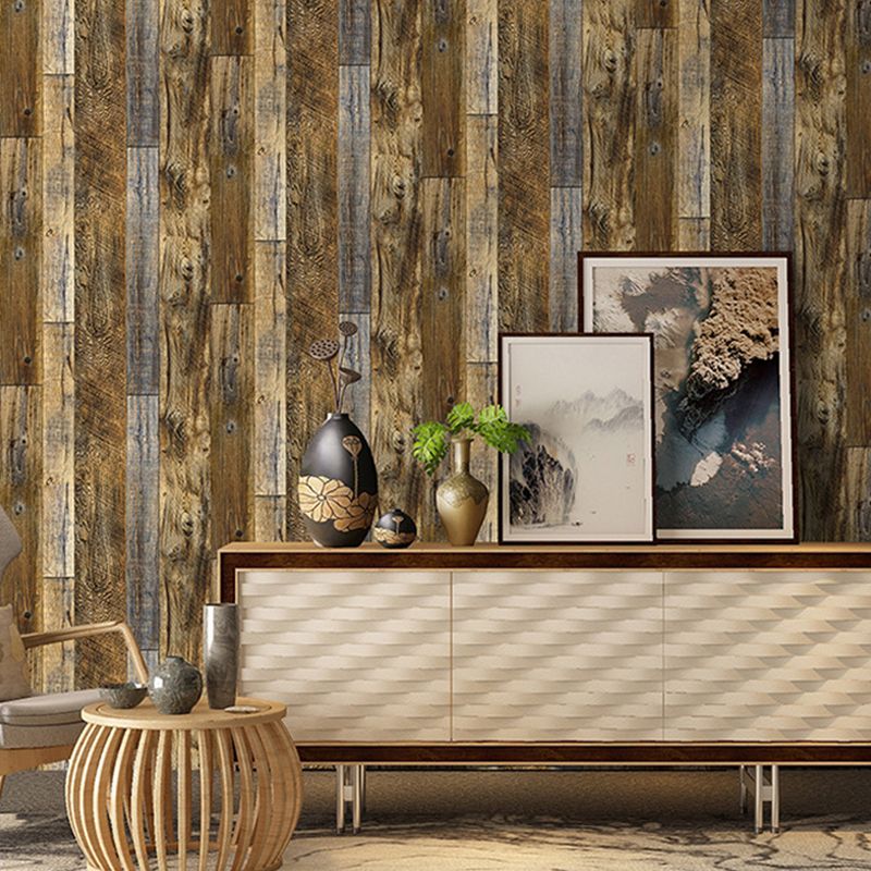 Temporary Adhesive Wallpaper Wood Effect Dark Color Industrial Plaster Wall Art for Living Room