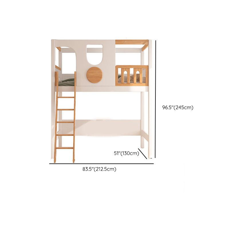 Contemporary White Solid Wood Loft Bed with Built-In Ladder/Stairway