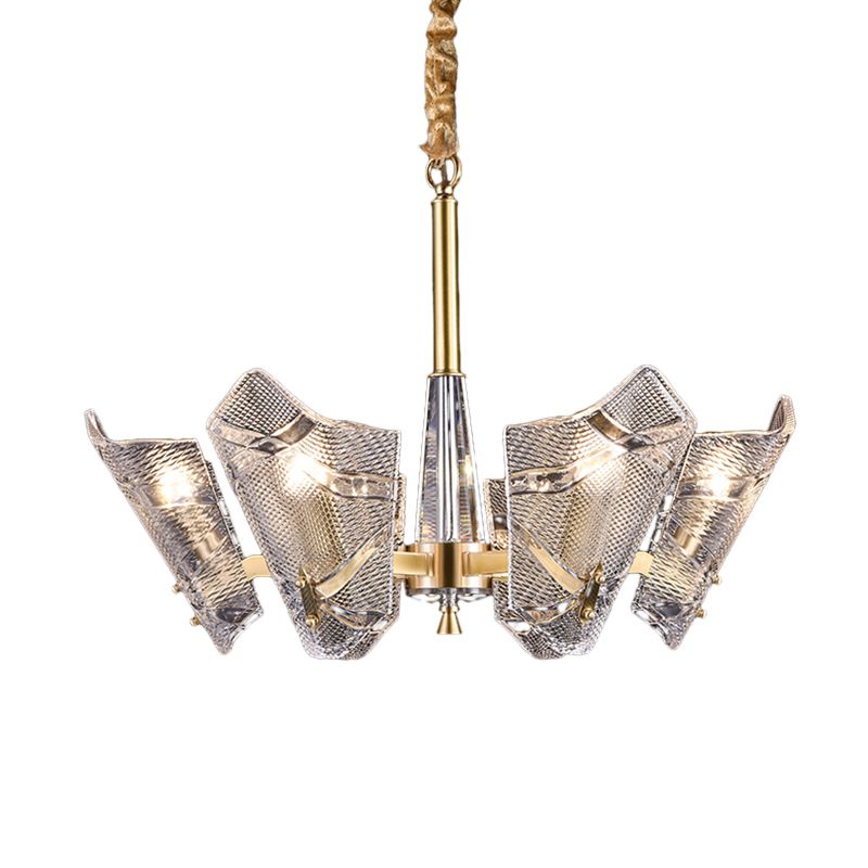 Clear Lattice Glass Shield Hanging Lamp Postmodern 6/8 Heads Brass Chandelier Lighting Fixture