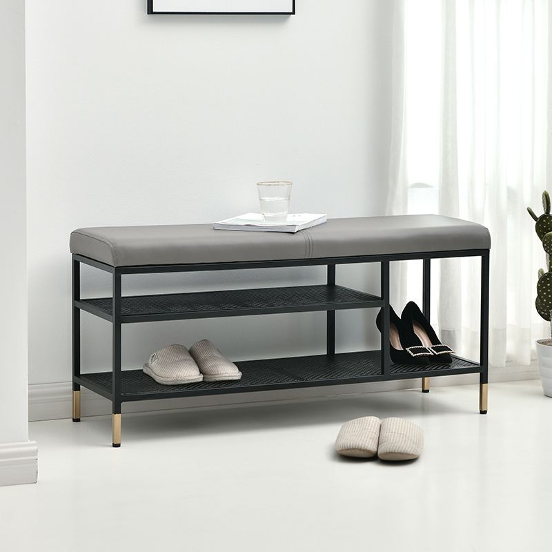 Metal Cushioned Included Bench Modern Accent Bench with Shelves