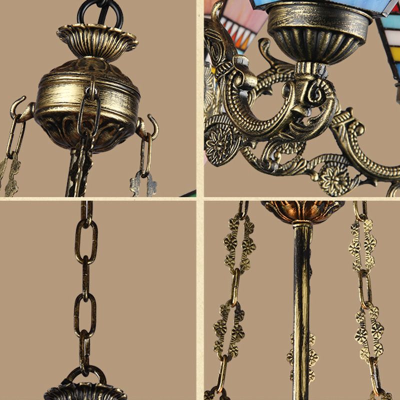 Horn shape Ceiling Pendant Tiffany Style Victorian Stained Glass Chandelier for Hotel