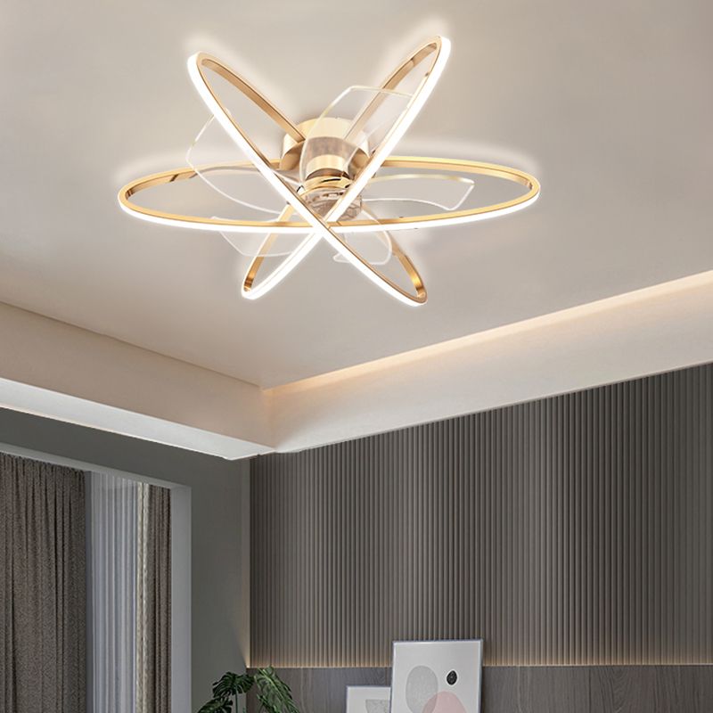 Geometric Ceiling Fan Light in Gold Metal Fan Fixture with 5 Fan Blades