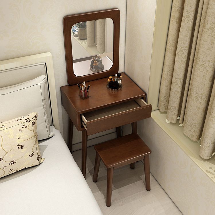 Scandinavian Solid Wood Dressing Table Make-up Vanity with Drawer and Mirror