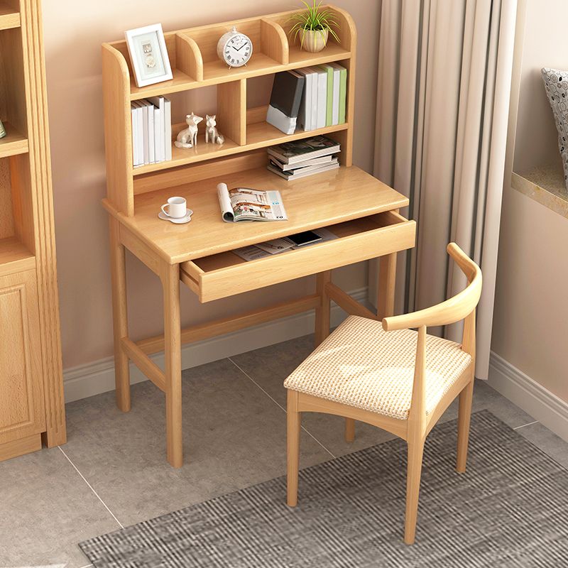 Modern Solid Wood Office Desk Bedroom Task Desk with 5 Shelfs and 1 Drawer