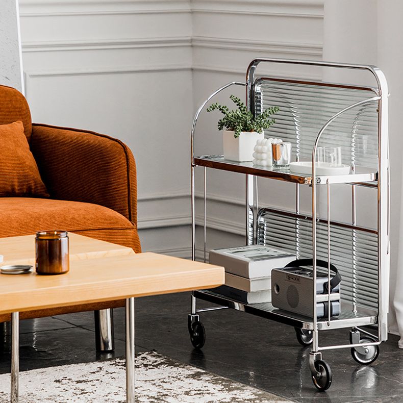 Contemporary Glass Top Corner Table with Shelf, Rectangular Side Table