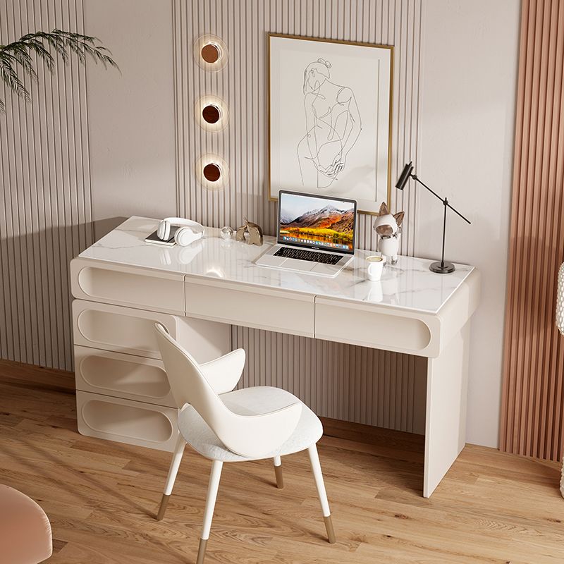 6 Drawers Writing Desk Rectangular Shaped Office Desk in White