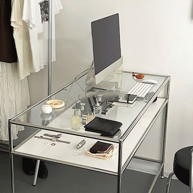 Modern Glass Top Office Desk 23.62" Wide Rectangular Writing Desk