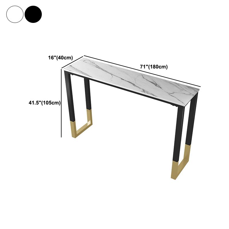 Sintered Stone Top Rectangular Bar Table Industrial Bistro Table with Double Pedestal