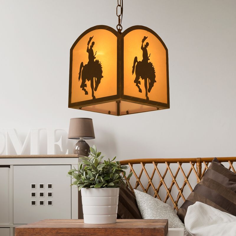 Vierkante hanger verlichting metaal vintage 1 lamp restaurant hangende lichtkit in roest met paardenpatroon
