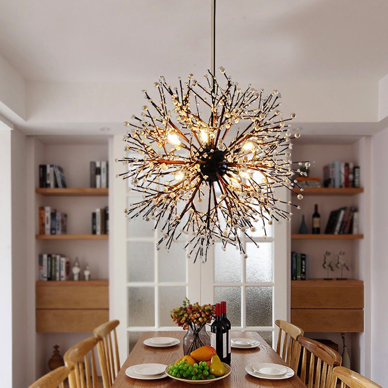 23.5"/31.5" Wide Dendritic LED Chandelier Lamp Metal Black Ceiling Pendant Light with White/Multi-Colored Pearls