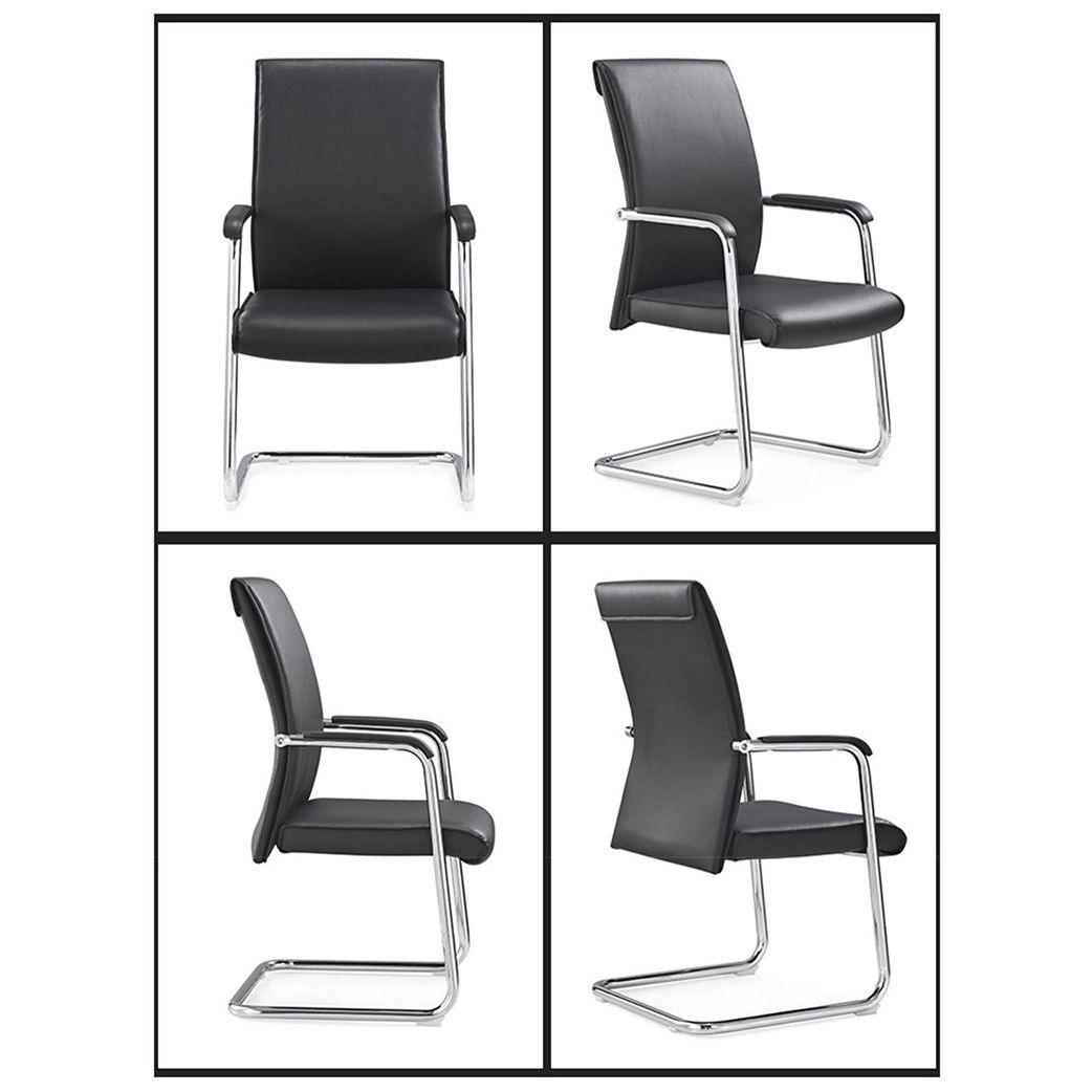 Contemporary Arm Chair Fixed Arms No Wheels Leather Black Office Chair