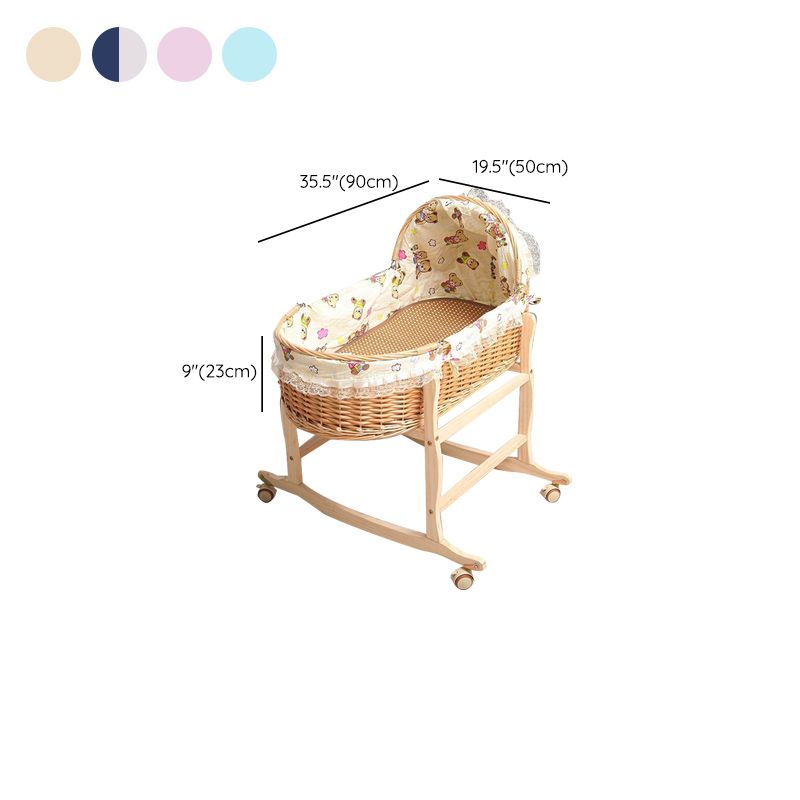 Solid Wood and Wicker Crib Cradle Natural Oval Crib Cradle for Baby