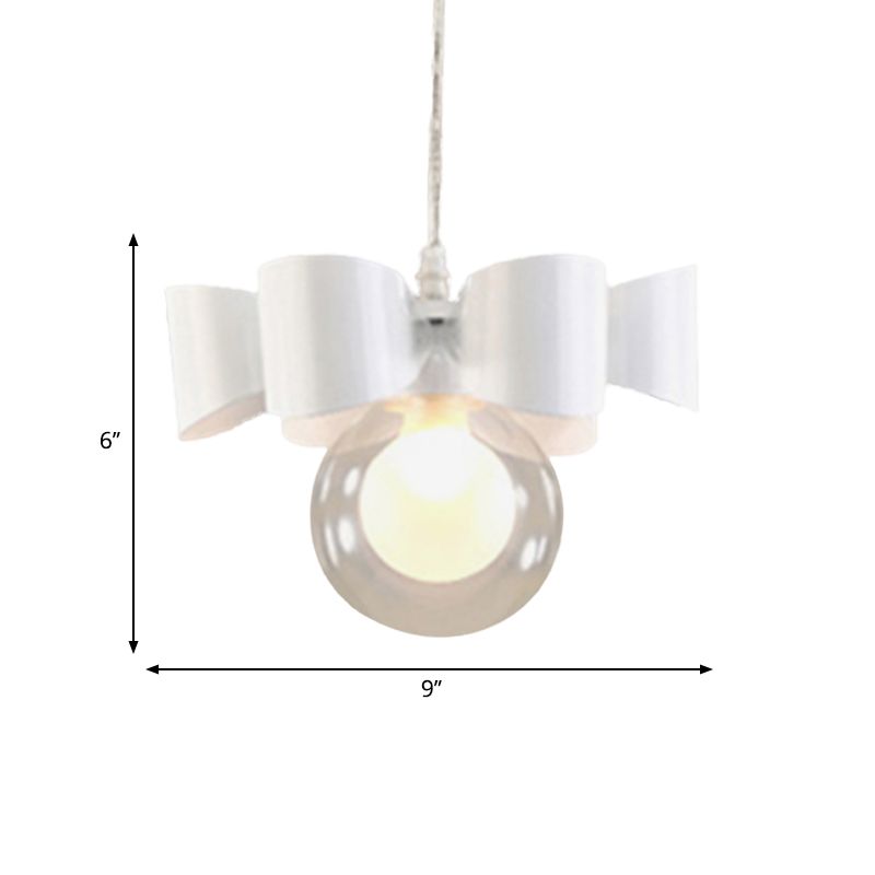 White Sphere Pendant Lighting with Bow Design Contemporary 1/3 Lights Clear Glass Hanging Lamp