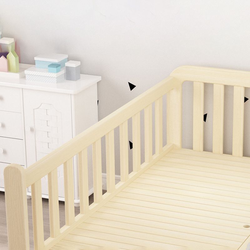 Under Crib Storage Baby Crib with 3 Guardrails Pine Nursery Bed