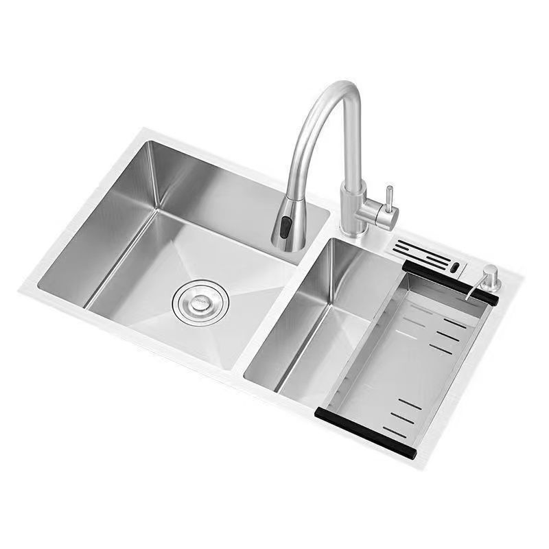 Drop-In Kitchen Sink Stainless Steel Modern Style Rectangle Kitchen Double Sink