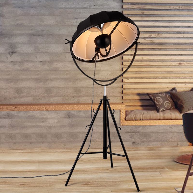 Hat Shaped Tripod Floor Lamp Art Deco Cast Iron 1-Head Living Room Standing Floor Light in Black/Grey