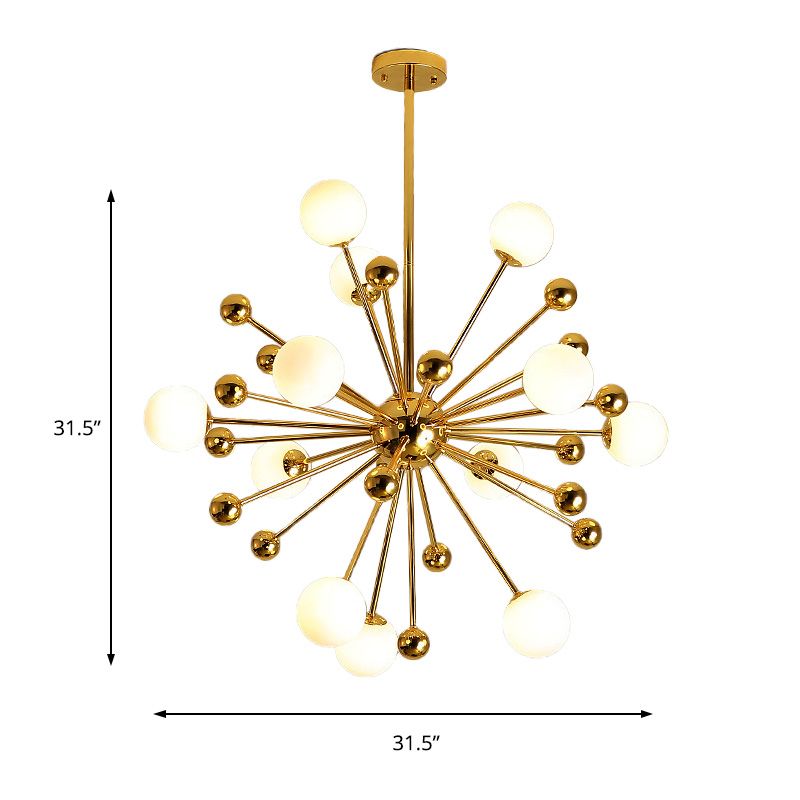 Designer Starburst Metal Chandelier Multi Lights Plafond Gold Plafond Lampe avec une teinte à billes en verre blanche, 23,5 "/31,5" / 39 "de large