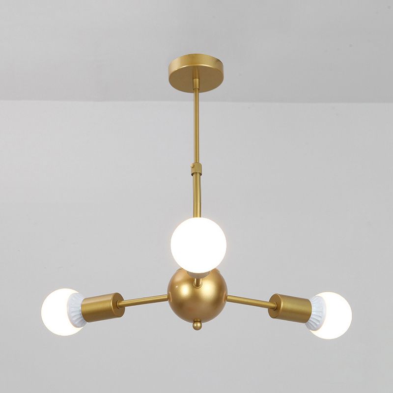 Modern Gold Finish Hanging Lighting Metallic Chandelier Light for Living Room Restaurant