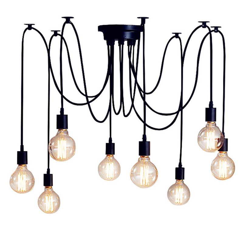 Stile industriale Bulbo nudo Multi Hanging Light Hanging Ragno Retro a forma di lampada per barra per barra