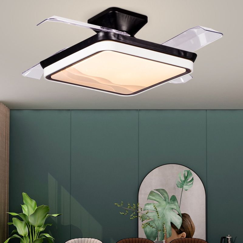 Square Interior LED Fan Fixture Contemporary Simple Acrylic Ceiling Fan in White / Black